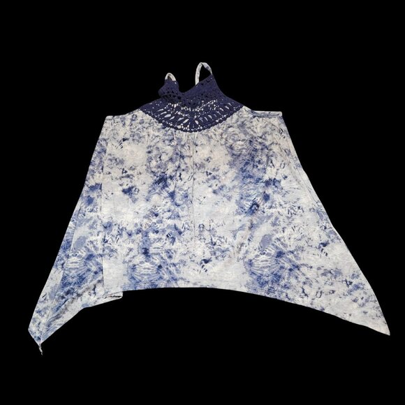 Almost Famous Women’s Blue Tie Dye Crochet Neck Tank Top Size Medium - Picture 1 of 5
